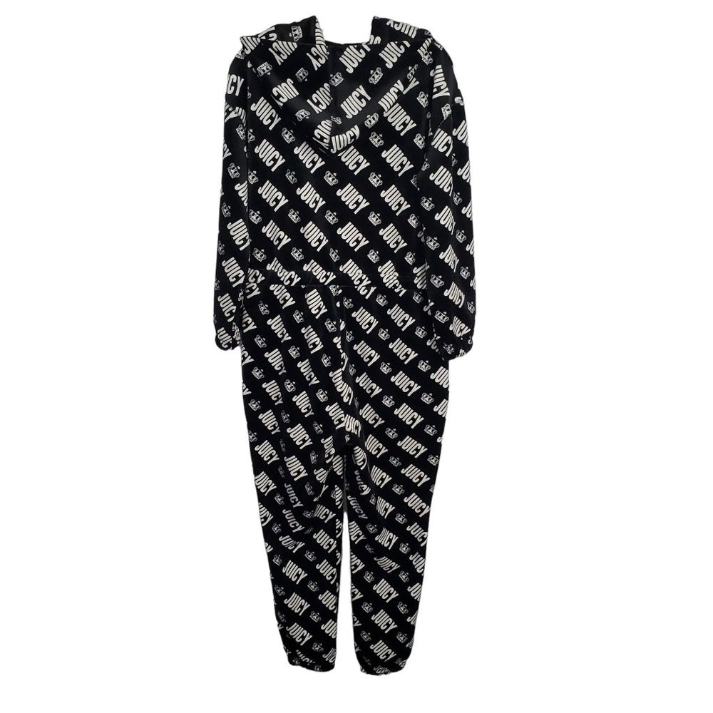 Juicy Couture Size L Jumpsuit Hoodie Velour Jogger Zip Up Pockets Logo Print Y2K - Picture 2 of 15
